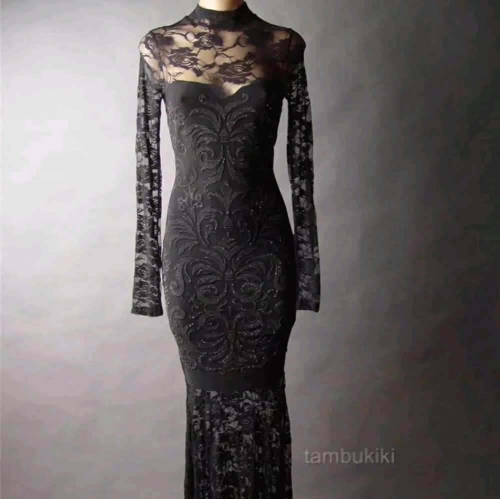 Black Lace Victorian Evening Gown